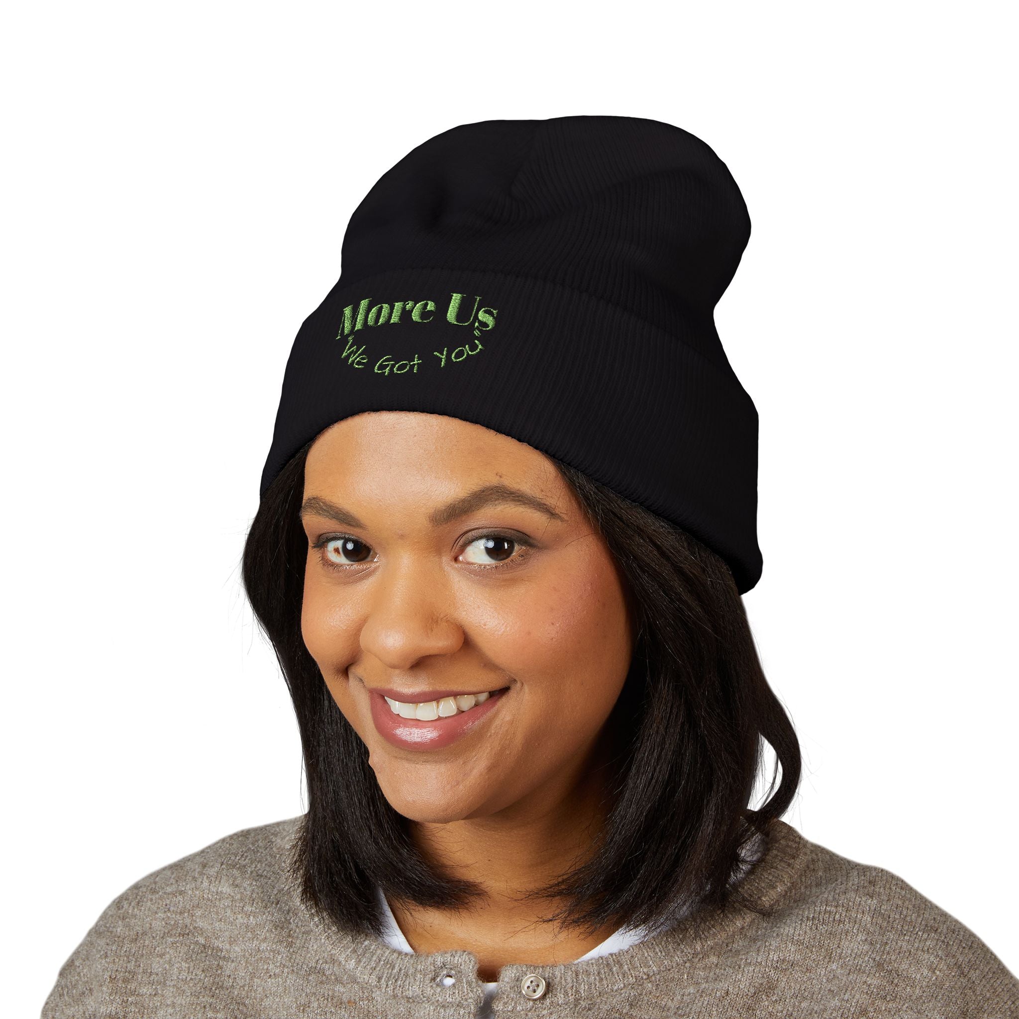 Embroidered Classic Cuffed Beanie - "More Us, We Got You"